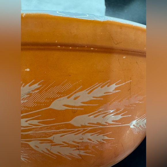 Pyrex Vintage Autumn Harvest wheat pattern orange mixing bowls set of 2 403 401 - Picture 9 of 10